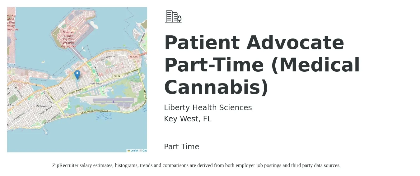 Liberty Health Sciences job posting for a Patient Advocate Part-Time (Medical Cannabis) in Key West, FL with a salary of $18 to $23 Hourly with a map of Key West location.