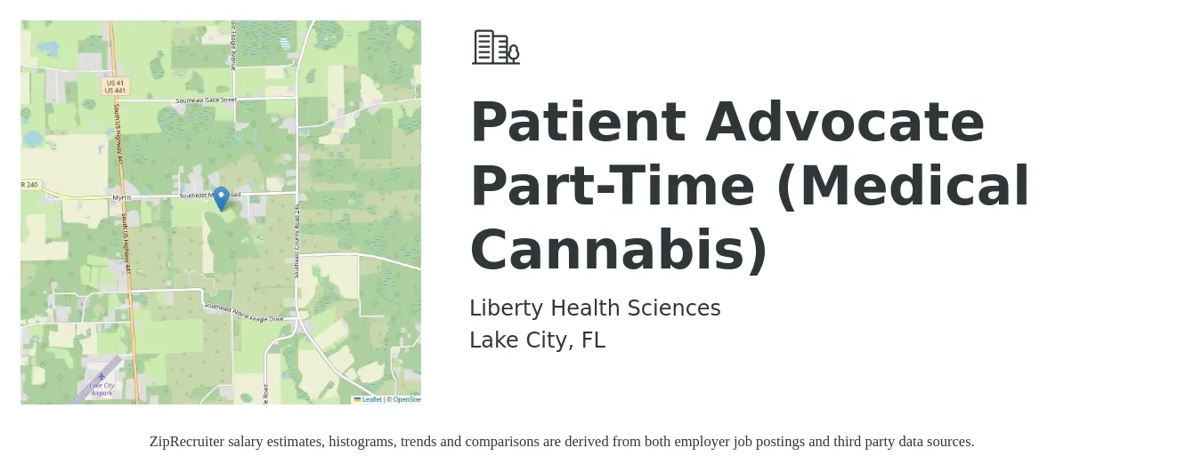 Liberty Health Sciences job posting for a Patient Advocate Part-Time (Medical Cannabis) in Lake City, FL with a salary of $15 to $20 Hourly with a map of Lake City location.