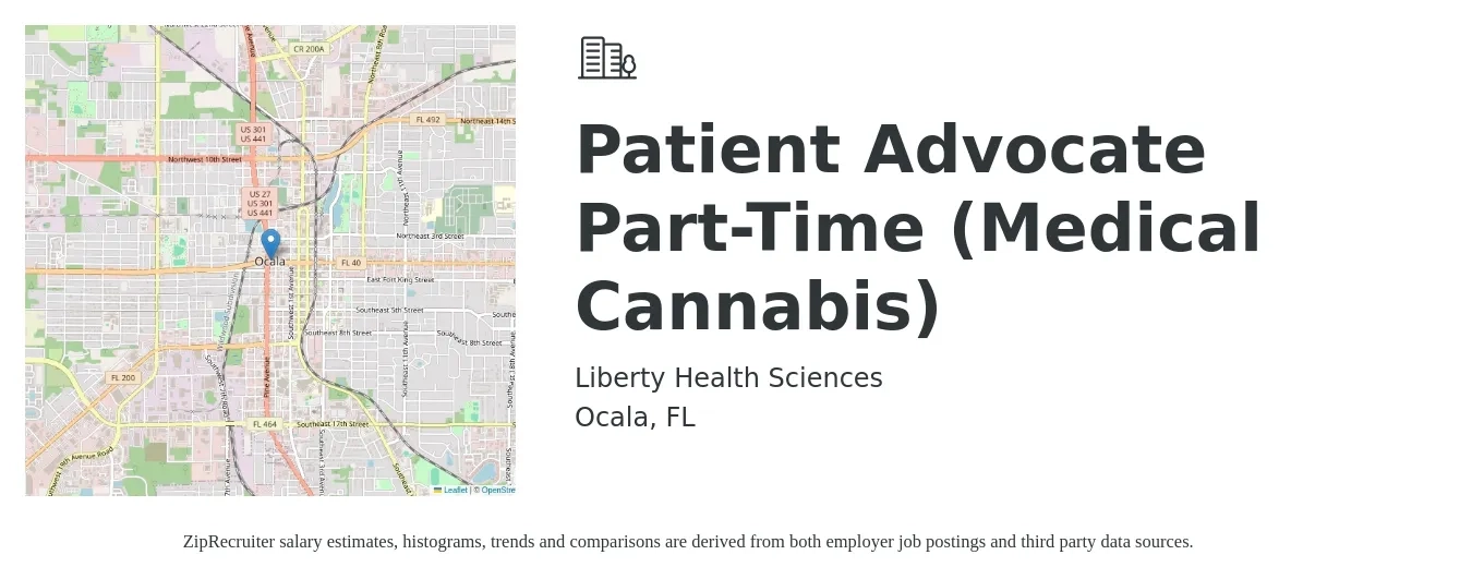 Liberty Health Sciences job posting for a Patient Advocate Part-Time (Medical Cannabis) in Ocala, FL with a salary of $16 to $20 Hourly with a map of Ocala location.