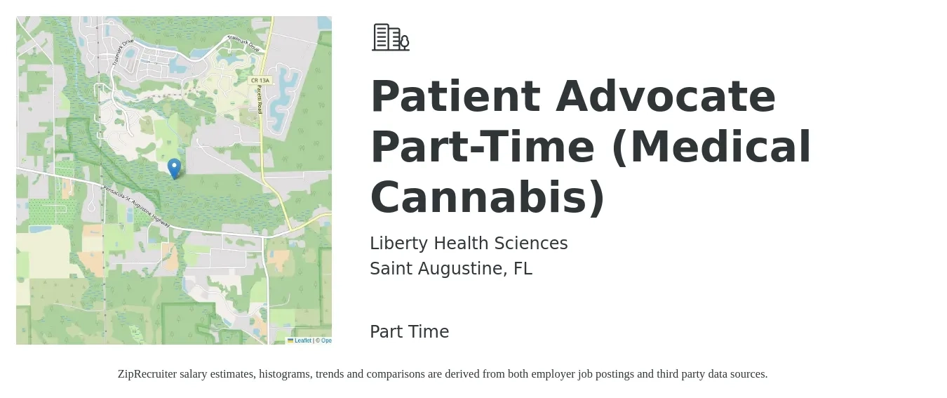 Liberty Health Sciences job posting for a Patient Advocate Part-Time (Medical Cannabis) in Saint Augustine, FL with a salary of $16 to $20 Hourly with a map of Saint Augustine location.