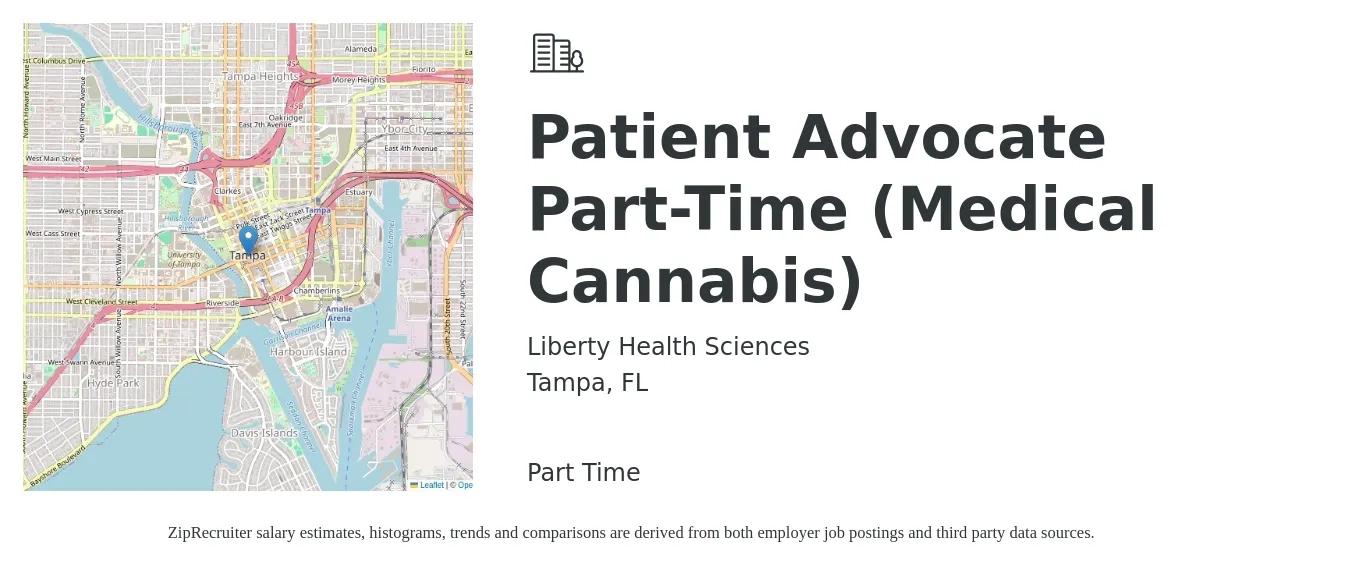 Liberty Health Sciences job posting for a Patient Advocate Part-Time (Medical Cannabis) in Tampa, FL with a salary of $16 to $22 Hourly with a map of Tampa location.