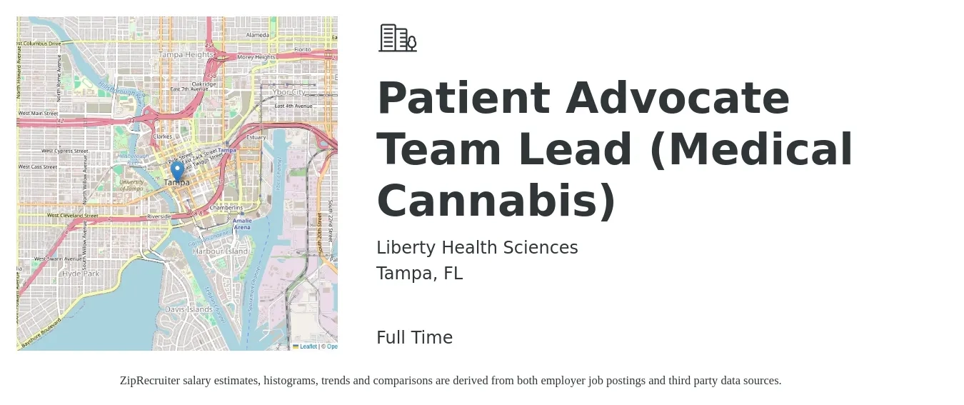 Liberty Health Sciences job posting for a Patient Advocate Team Lead (Medical Cannabis) in Tampa, FL with a salary of $17 to $22 Hourly with a map of Tampa location.