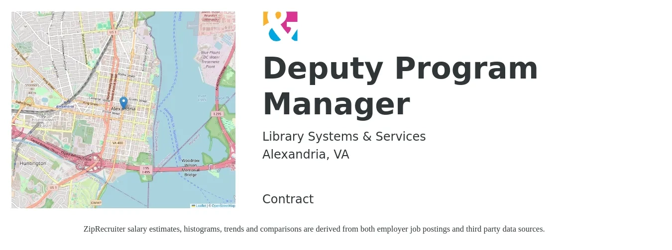 Library Systems & Services job posting for a Deputy Program Manager in Alexandria, VA with a salary of $124,700 Yearly with a map of Alexandria location.