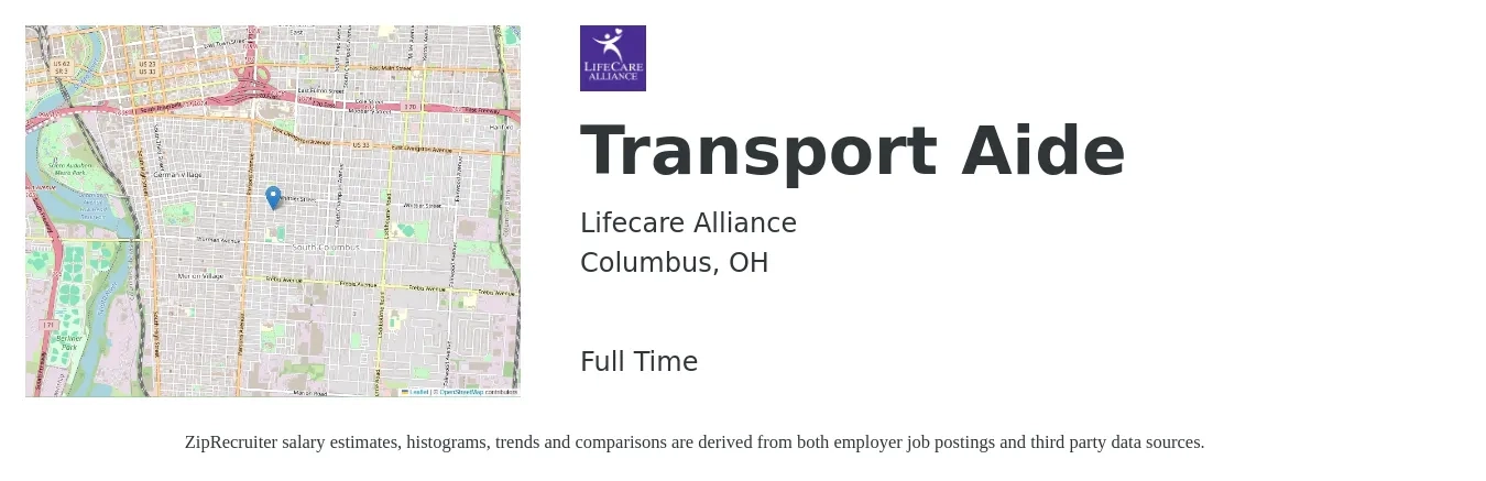 Lifecare Alliance job posting for a Transport Aide in Columbus, OH with a salary of $14 to $18 Hourly with a map of Columbus location.