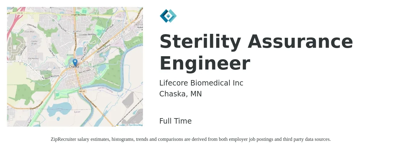 Lifecore Biomedical Inc job posting for a Sterility Assurance Engineer in Chaska, MN with a map of Chaska location.