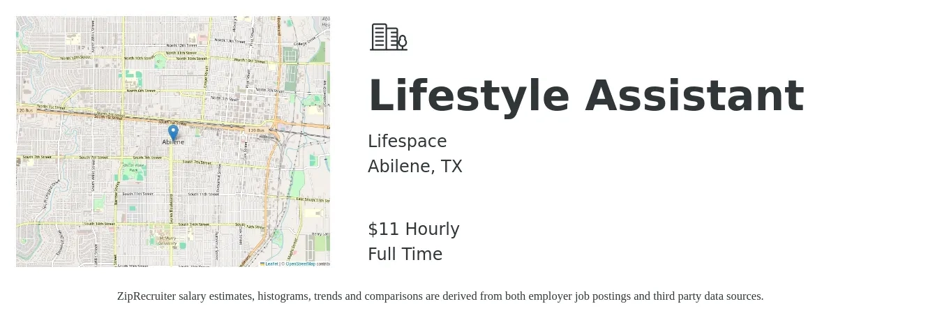 Lifespace job posting for a Lifestyle Assistant in Abilene, TX with a salary of $12 Hourly with a map of Abilene location.