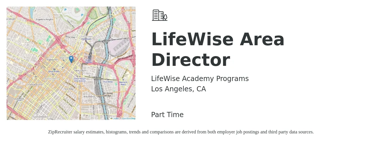LifeWise Academy Programs job posting for a LifeWise Area Director in Los Angeles, CA with a salary of $67,900 to $110,400 Yearly with a map of Los Angeles location.