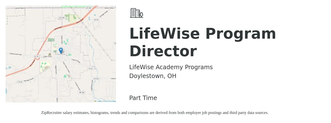LifeWise Academy Programs job posting for a LifeWise Program Director in Doylestown, OH with a salary of $49,600 to $86,500 Yearly with a map of Doylestown location.