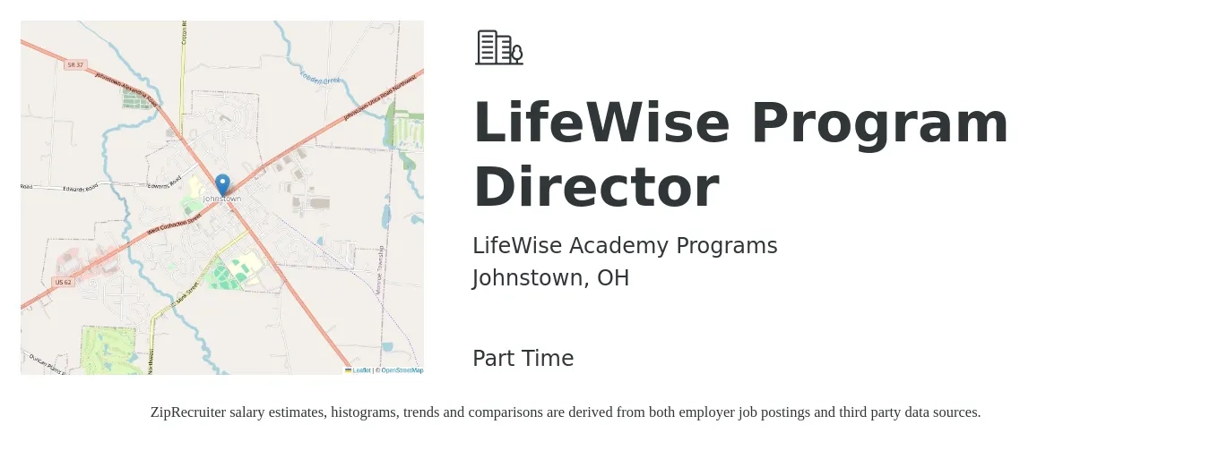 LifeWise Academy Programs job posting for a LifeWise Program Director in Johnstown, OH with a salary of $51,100 to $89,200 Yearly with a map of Johnstown location.