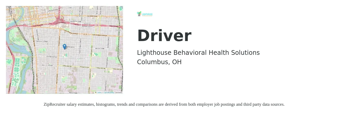 Lighthouse Behavioral Health Solutions job posting for a Driver in Columbus, OH with a salary of $17 to $18 Hourly with a map of Columbus location.