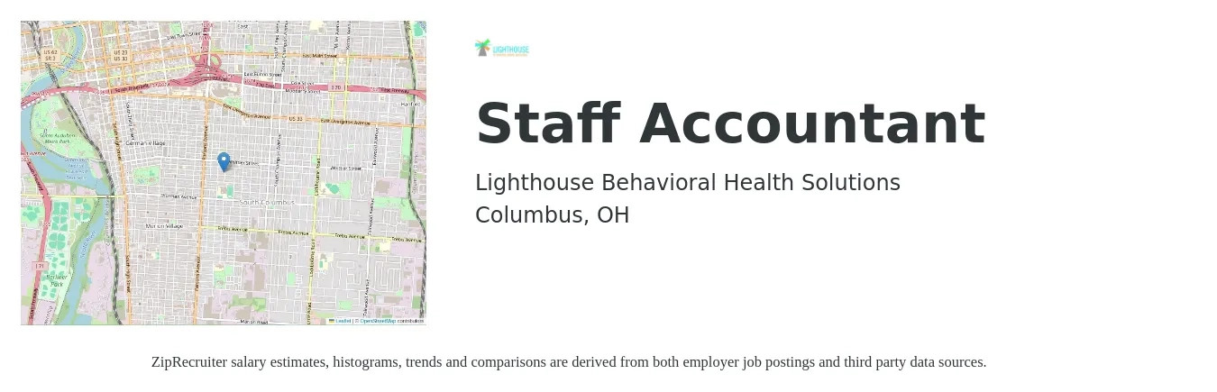 Lighthouse Behavioral Health Solutions job posting for a Staff Accountant in Columbus, OH with a salary of $55,000 to $70,000 Yearly with a map of Columbus location.