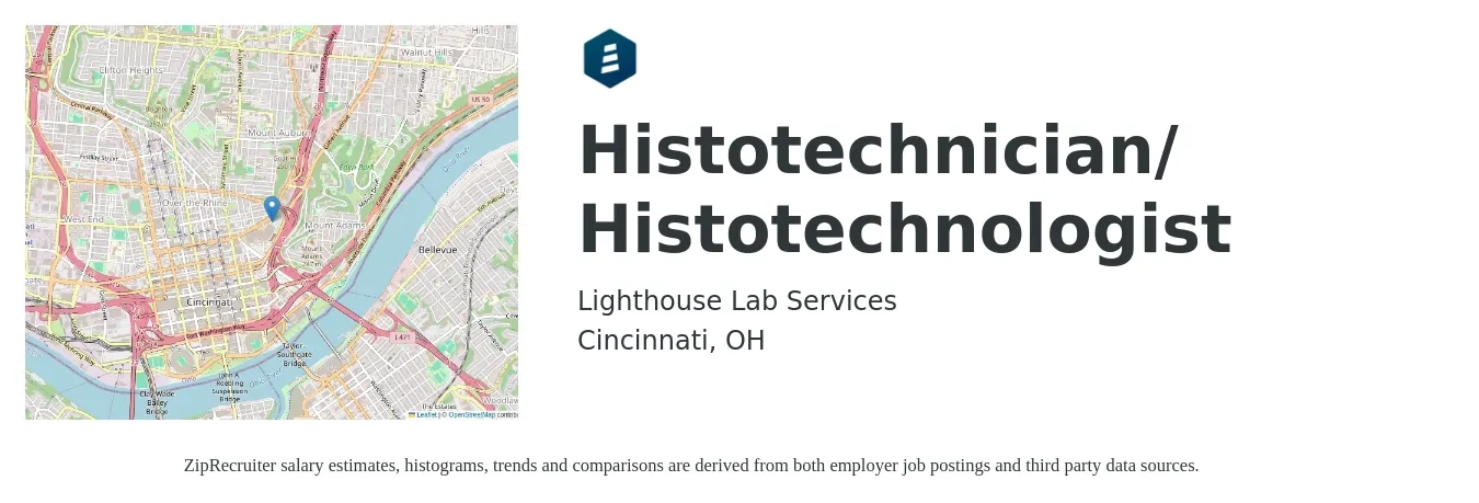 Lighthouse Lab Services job posting for a Histotechnician/ Histotechnologist in Cincinnati, OH with a salary of $26 to $42 Hourly with a map of Cincinnati location.