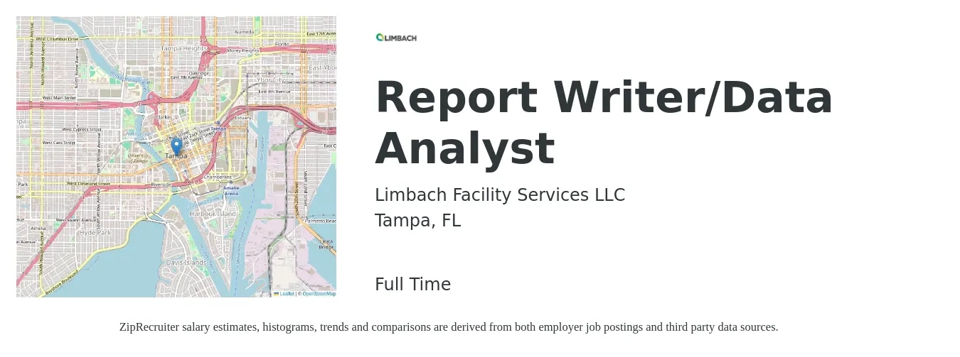 Limbach Facility Services LLC job posting for a Report Writer/Data Analyst in Tampa, FL with a salary of $31 to $60 Hourly with a map of Tampa location.