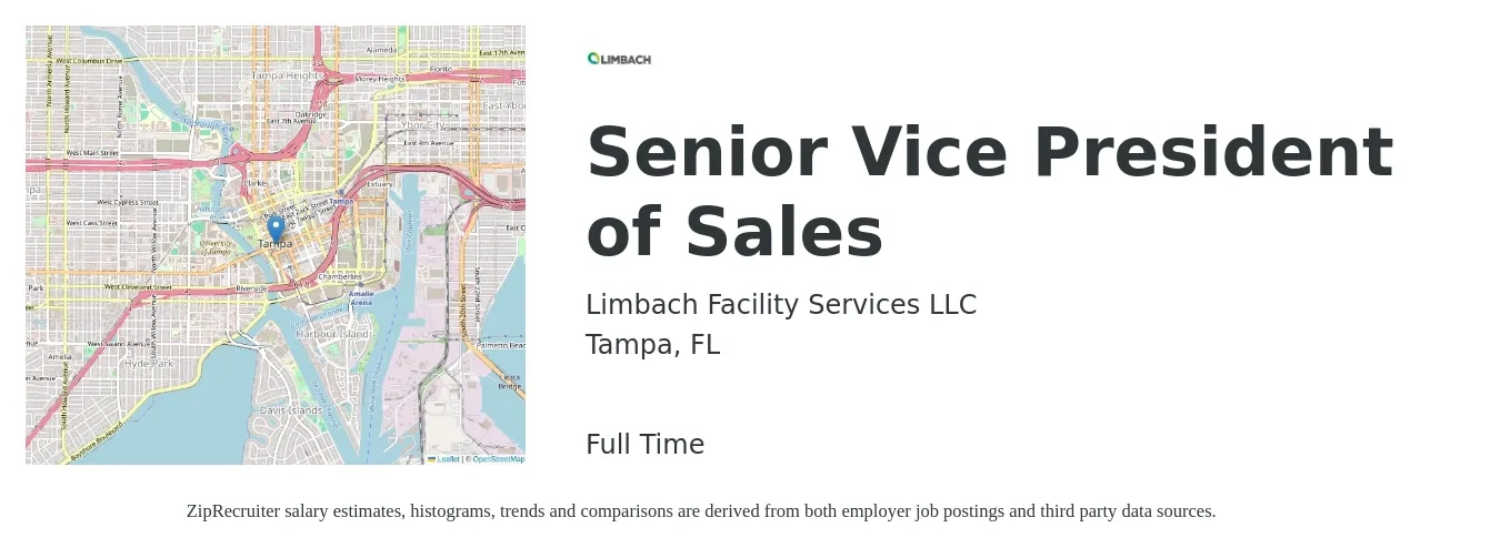 Limbach Facility Services LLC job posting for a Senior Vice President of Sales in Tampa, FL with a salary of $118,100 to $184,300 Yearly with a map of Tampa location.