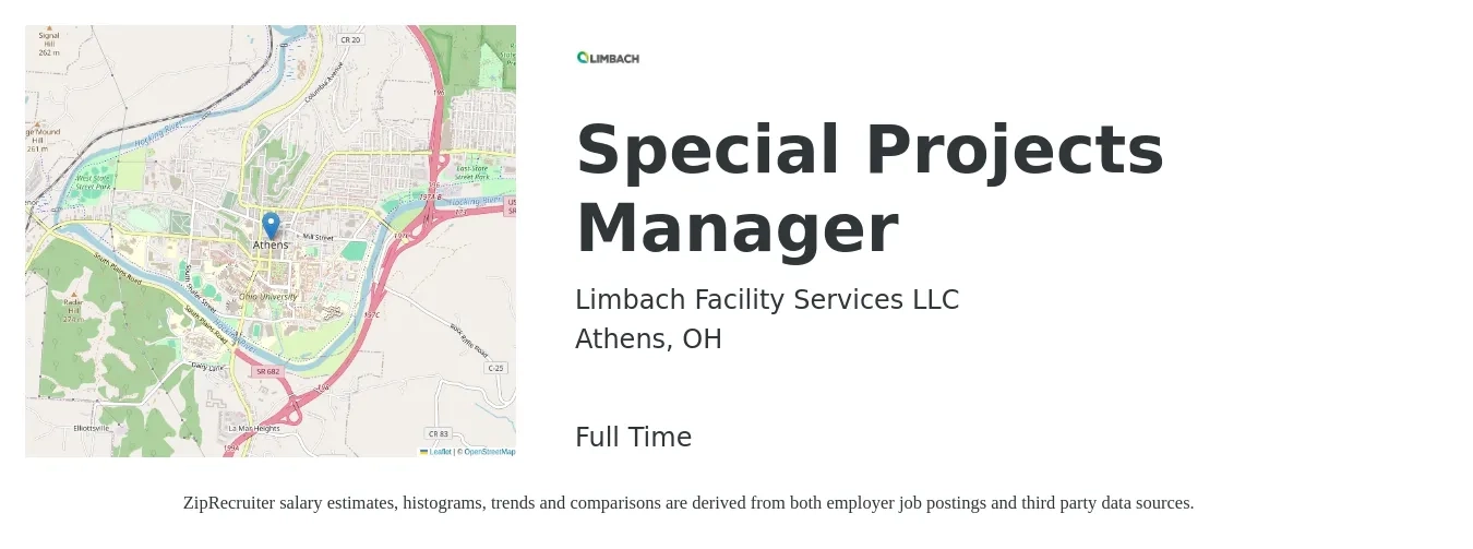 Limbach Facility Services LLC job posting for a Special Projects Manager in Athens, OH with a salary of $51,000 to $81,800 Yearly with a map of Athens location.