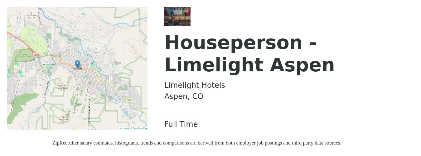 Limelight Hotels job posting for a Houseperson - Limelight Aspen in Aspen, CO with a map of Aspen location.