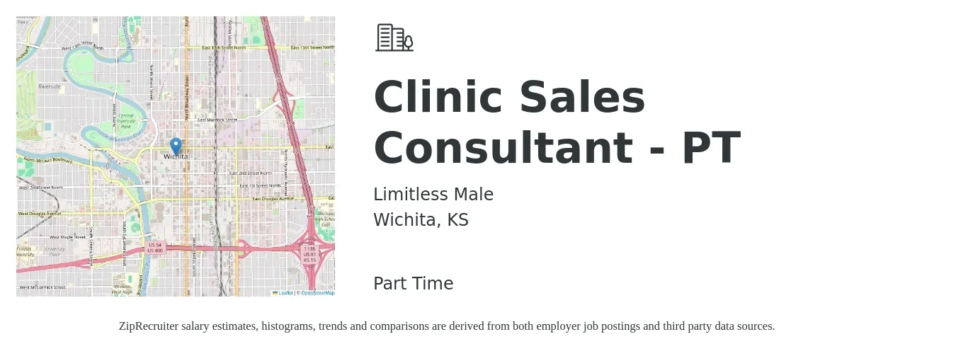 Limitless Male job posting for a Clinic Sales Consultant - PT in Wichita, KS with a map of Wichita location.