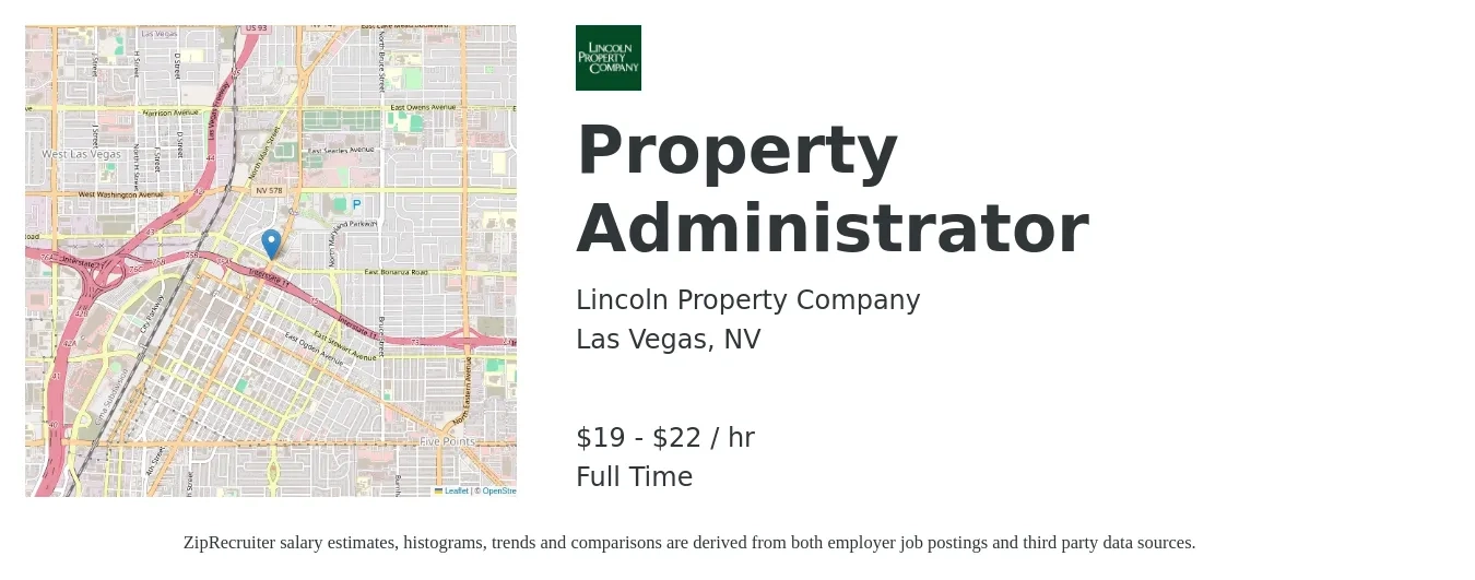 Lincoln Property Company job posting for a Property Administrator in Las Vegas, NV with a salary of $20 to $23 Hourly with a map of Las Vegas location.