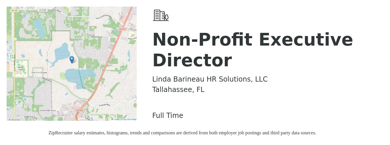 Linda Barineau HR Solutions, LLC job posting for a Non-Profit Executive Director in Tallahassee, FL with a salary of $64,100 to $118,700 Yearly with a map of Tallahassee location.
