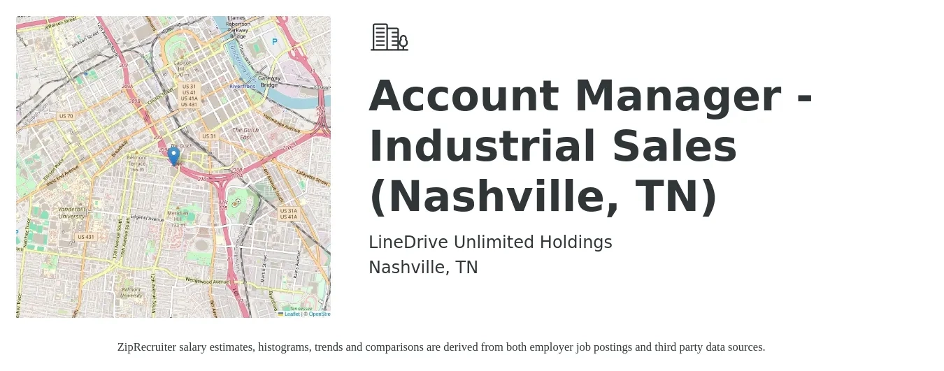 LineDrive Unlimited Holdings job posting for a Account Manager - Industrial Sales (Nashville, TN) in Nashville, TN with a salary of $48,800 to $77,300 Yearly with a map of Nashville location.