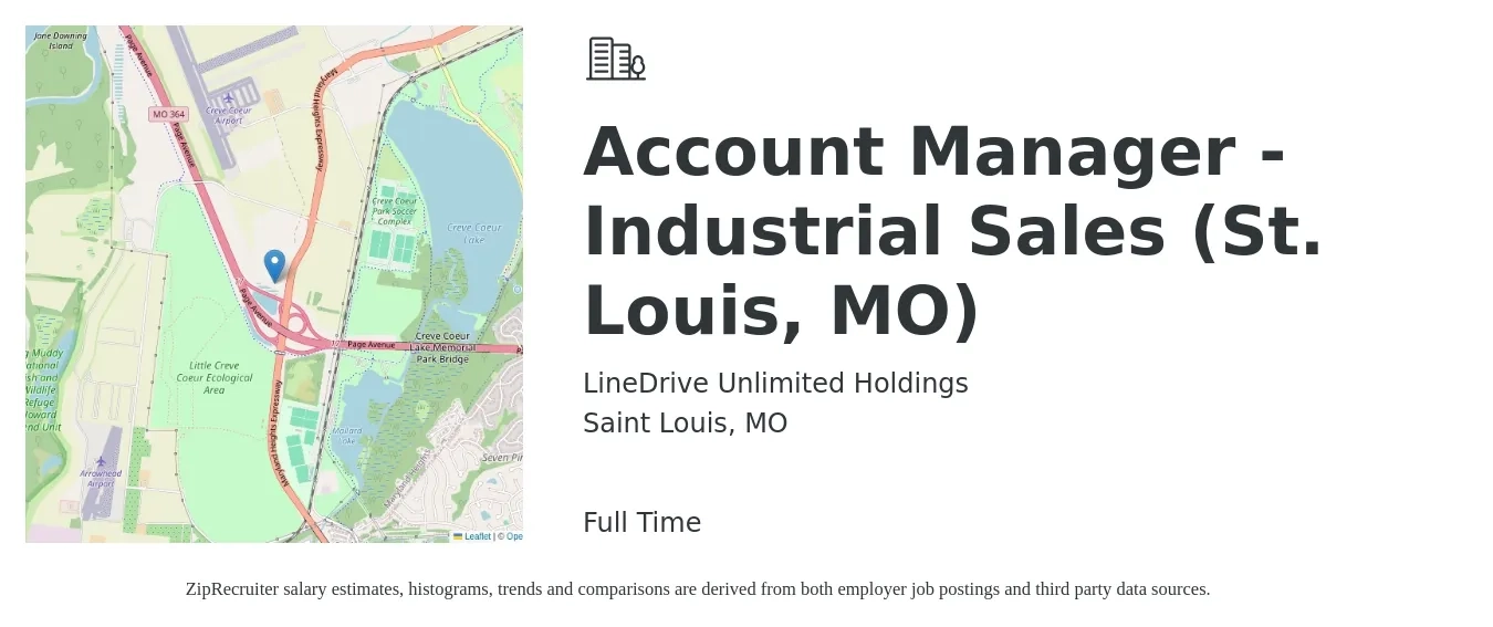 LineDrive Unlimited Holdings job posting for a Account Manager - Industrial Sales (St. Louis, MO) in Saint Louis, MO with a salary of $49,100 to $77,800 Yearly with a map of Saint Louis location.