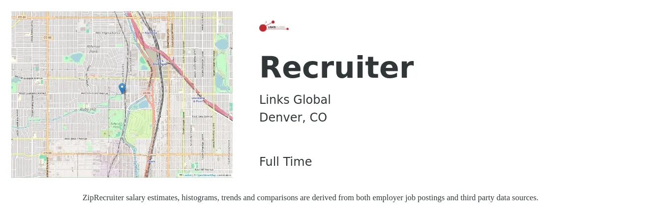 Links Global job posting for a Recruiter in Denver, CO with a salary of $21 to $33 Hourly with a map of Denver location.