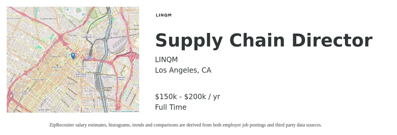 LINQM job posting for a Supply Chain Director in Los Angeles, CA with a salary of $150,000 to $200,000 Yearly with a map of Los Angeles location.