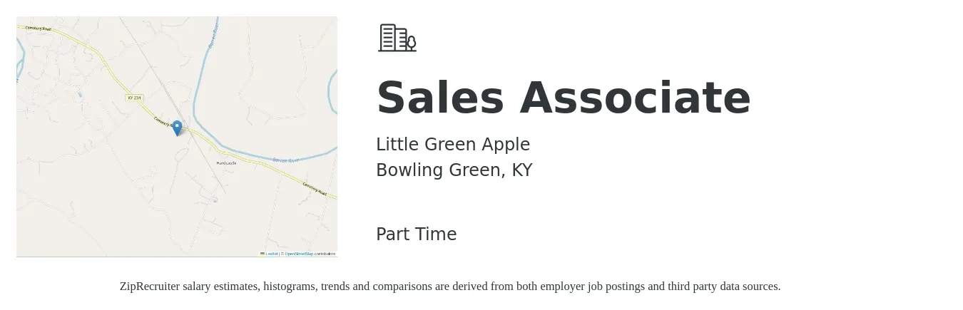 Little Green Apple job posting for a Sales Associate in Bowling Green, KY with a salary of $12 to $16 Hourly with a map of Bowling Green location.