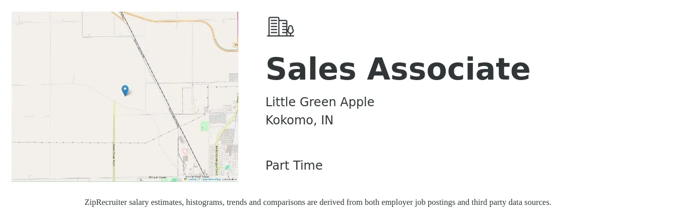 Little Green Apple job posting for a Sales Associate in Kokomo, IN with a salary of $12 to $16 Hourly with a map of Kokomo location.