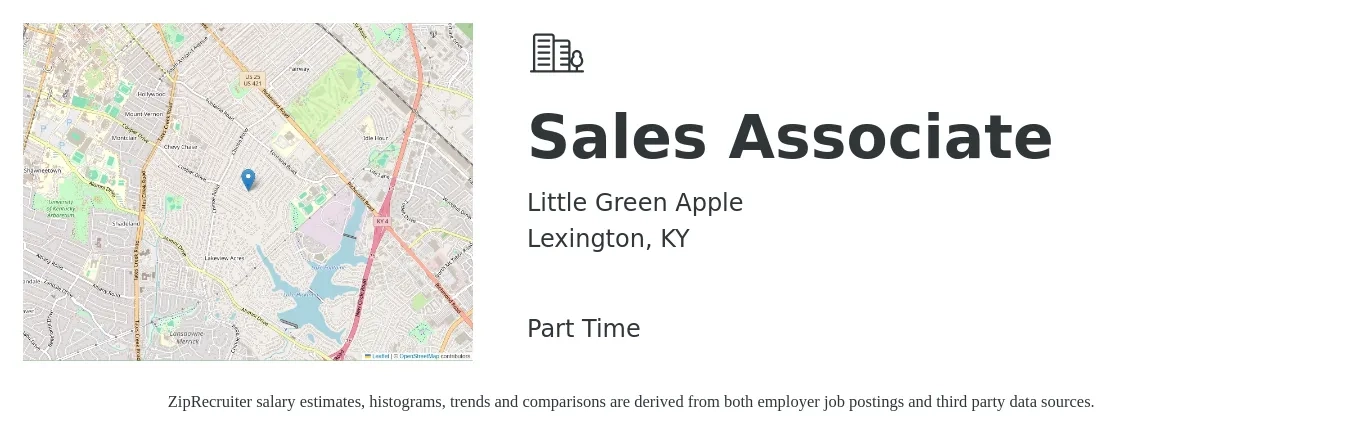 Little Green Apple job posting for a Sales Associate in Lexington, KY with a salary of $14 to $19 Hourly with a map of Lexington location.