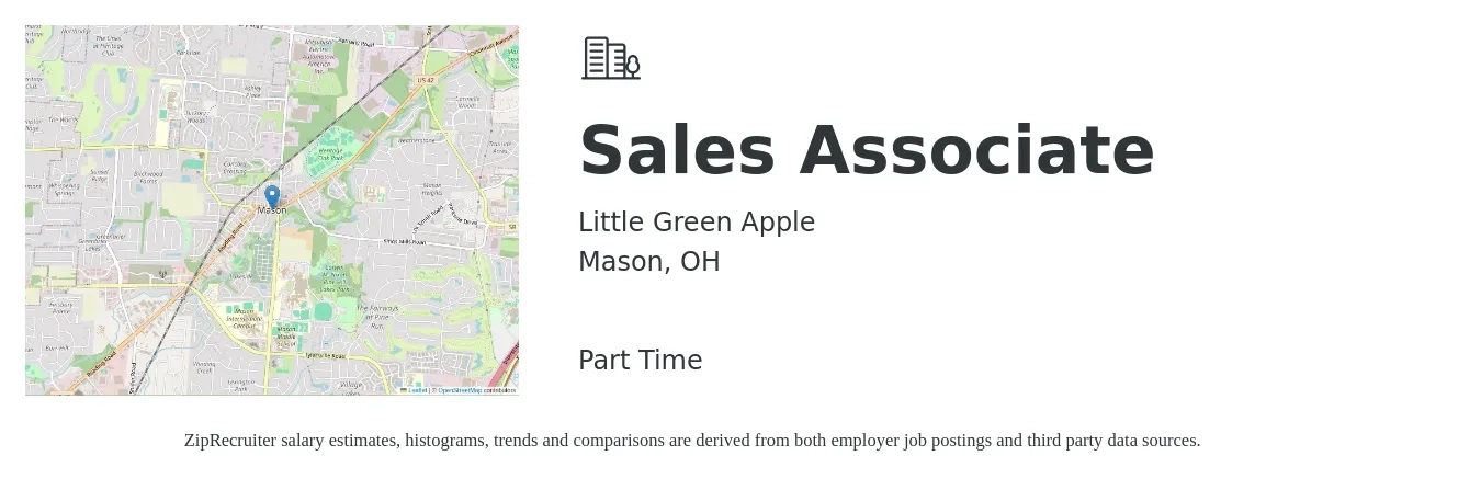 Little Green Apple job posting for a Sales Associate in Mason, OH with a salary of $13 to $18 Hourly with a map of Mason location.