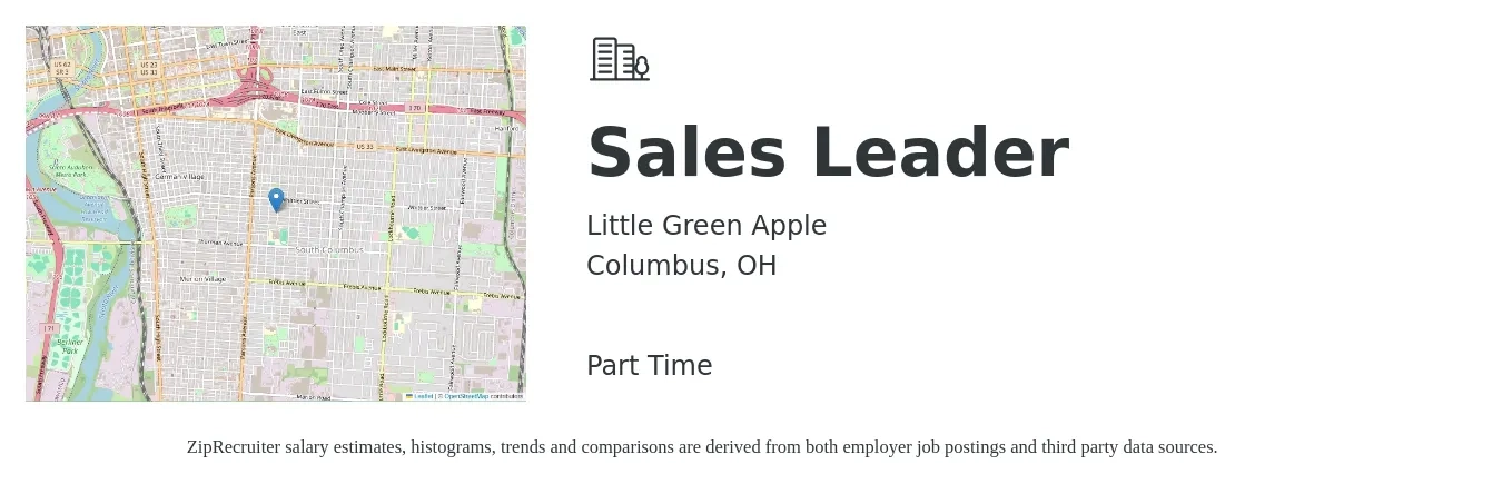 Little Green Apple job posting for a Sales Leader in Columbus, OH with a salary of $14 to $24 Hourly with a map of Columbus location.