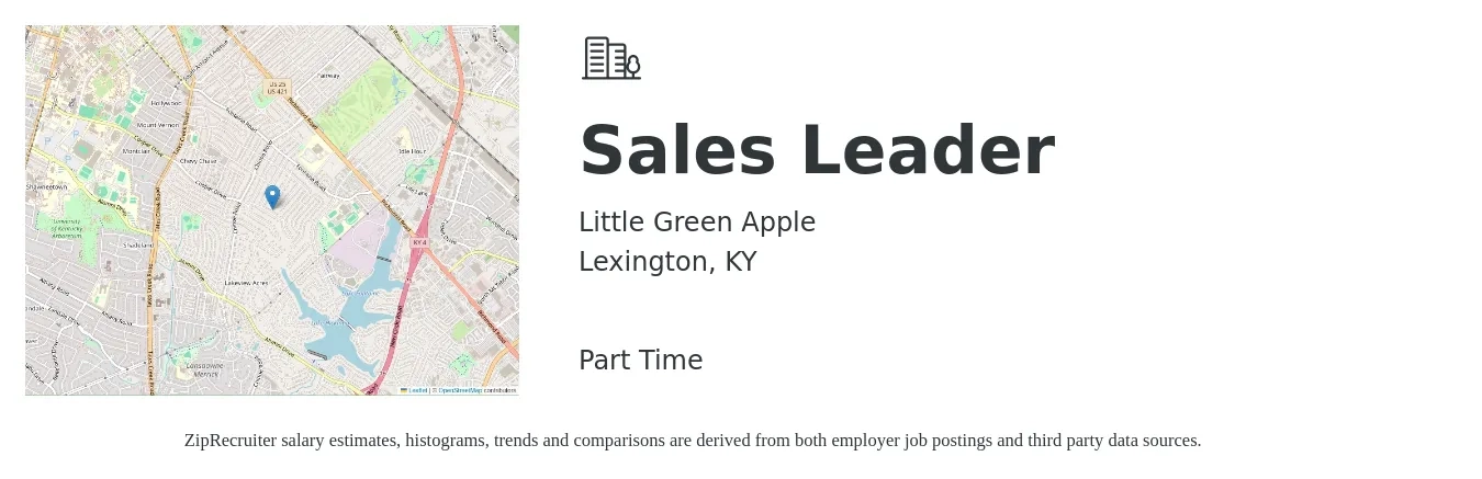 Little Green Apple job posting for a Sales Leader in Lexington, KY with a salary of $15 to $25 Hourly with a map of Lexington location.