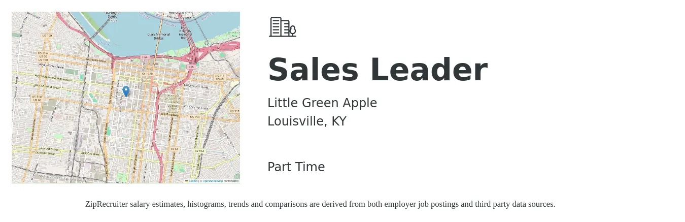 Little Green Apple job posting for a Sales Leader in Louisville, KY with a salary of $14 to $23 Hourly with a map of Louisville location.