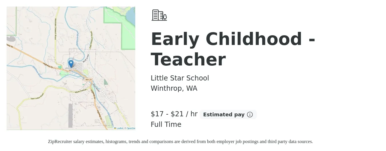 Little Star School job posting for a Early Childhood - Teacher in Winthrop, WA with a salary of $18 to $22 Hourly with a map of Winthrop location.