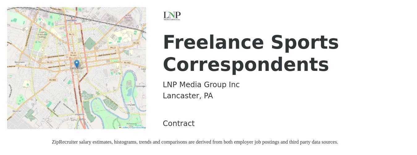 LNP Media Group Inc job posting for a Freelance Sports Correspondents in Lancaster, PA with a salary of $19 Hourly with a map of Lancaster location.
