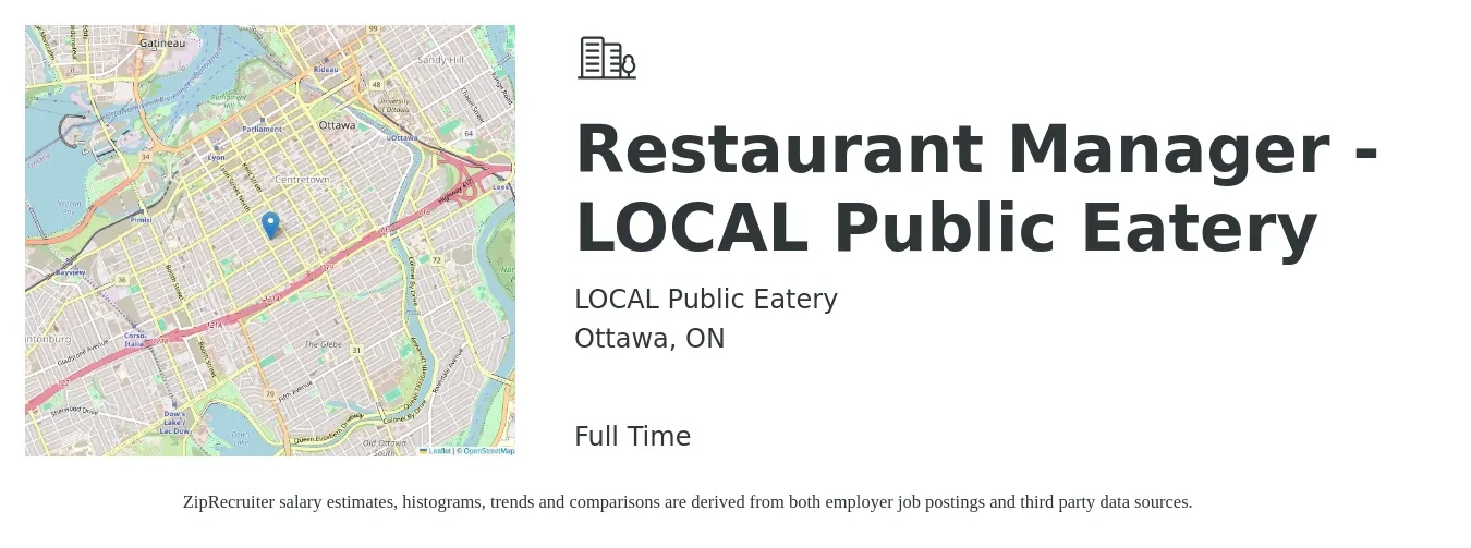 LOCAL Public Eatery job posting for a Restaurant Manager - LOCAL Public Eatery in Ottawa, ON with a map of Ottawa location.