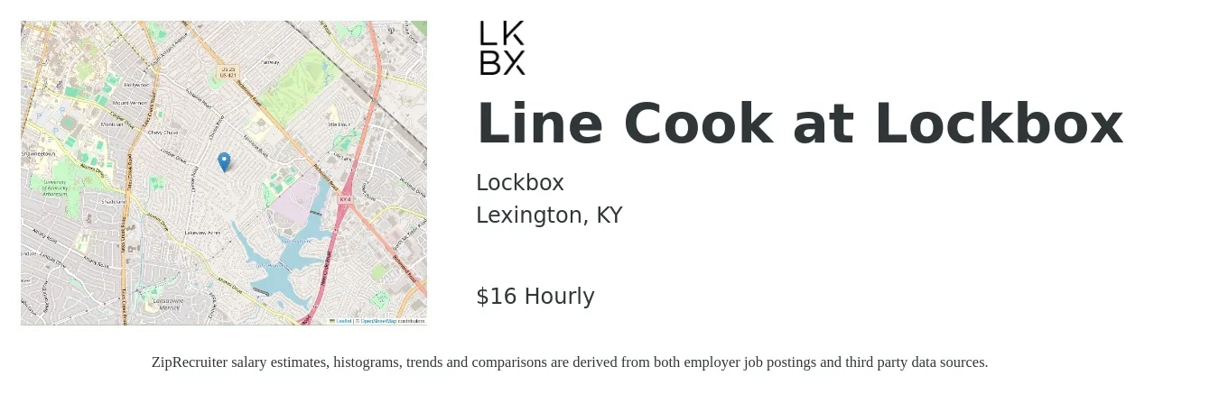 Lockbox job posting for a Line Cook at Lockbox in Lexington, KY with a salary of $17 Hourly with a map of Lexington location.