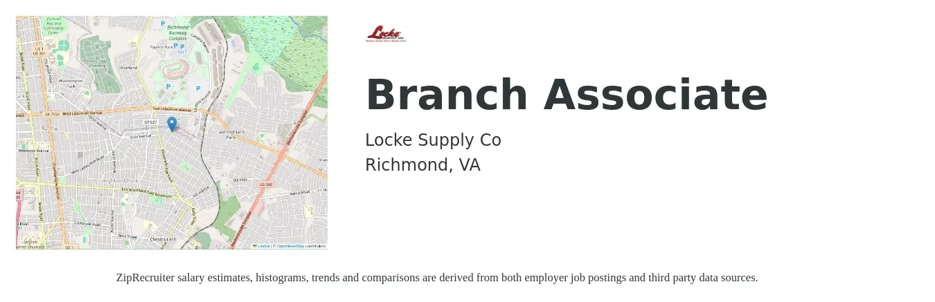 Locke Supply Co job posting for a Branch Associate in Richmond, VA with a salary of $15 Hourly with a map of Richmond location.