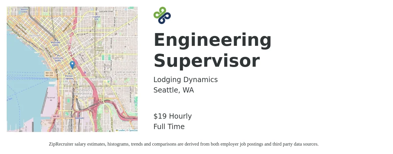 Lodging Dynamics job posting for a Engineering Supervisor in Seattle, WA with a salary of $28 to $28 Hourly with a map of Seattle location.