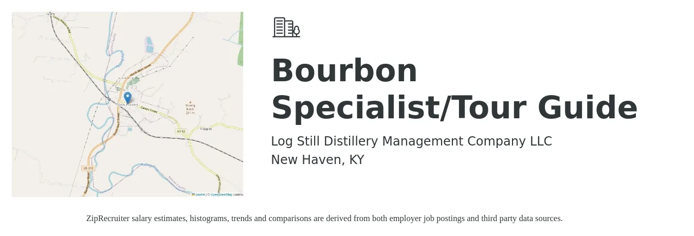 Log Still Distillery Management Company LLC job posting for a Bourbon Specialist/Tour Guide in New Haven, KY with a salary of $14 to $20 Hourly with a map of New Haven location.