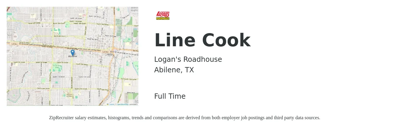 Logan's Roadhouse job posting for a Line Cook in Abilene, TX with a salary of $12 to $16 Hourly with a map of Abilene location.