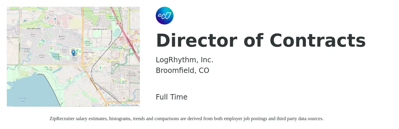 LogRhythm, Inc. job posting for a Director of Contracts in Broomfield, CO with a salary of $99,800 to $172,100 Yearly with a map of Broomfield location.