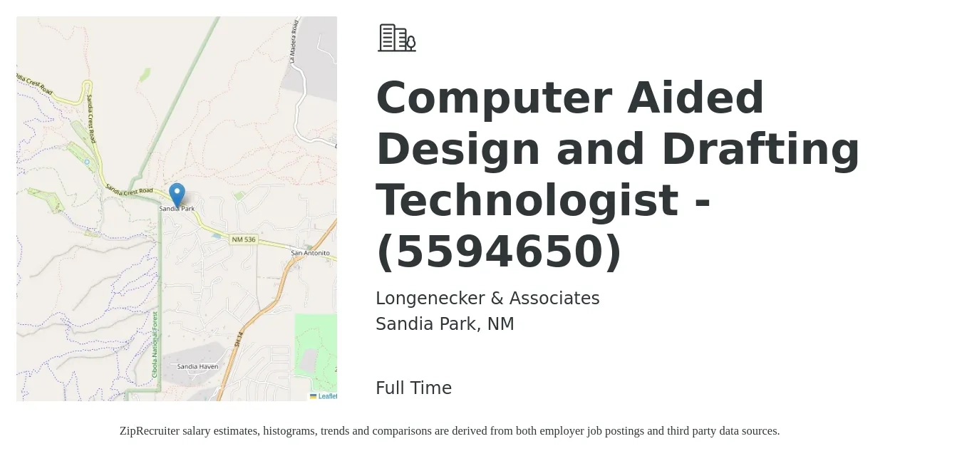 Longenecker & Associates job posting for a Computer Aided Design and Drafting Technologist - (5594650) in Sandia Park, NM with a salary of $22 to $32 Hourly with a map of Sandia Park location.