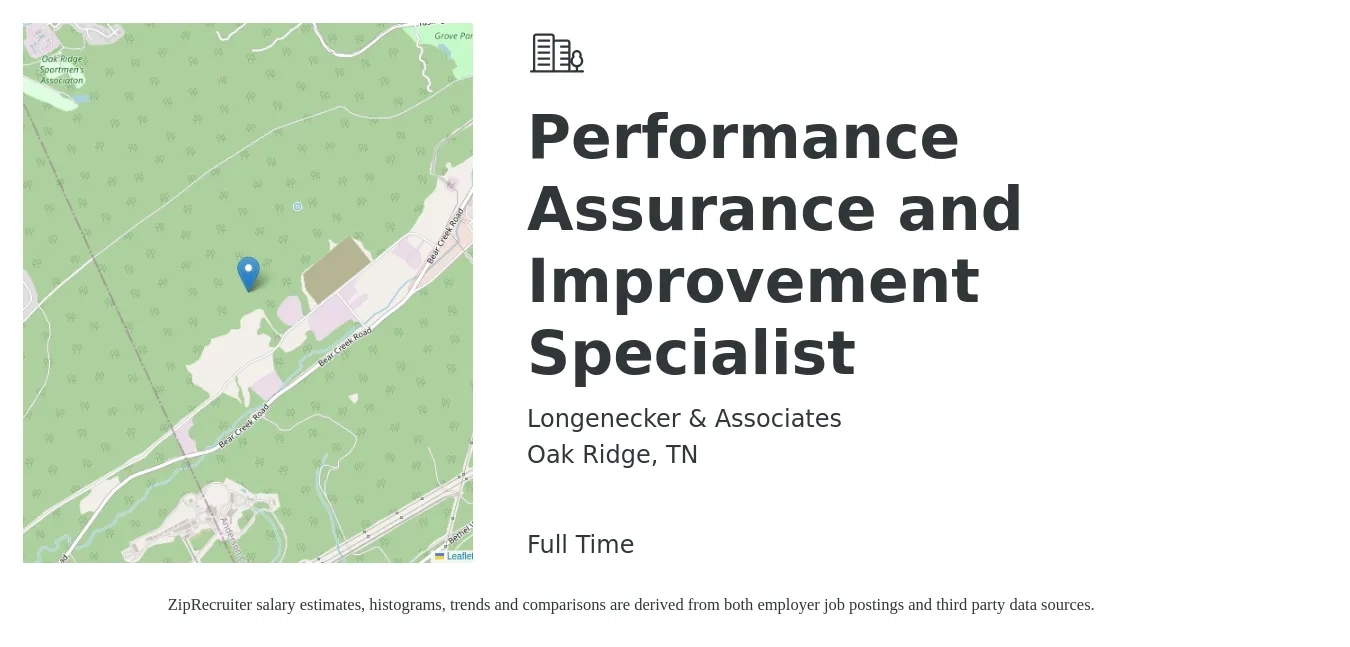 Longenecker & Associates job posting for a Performance Assurance and Improvement Specialist in Oak Ridge, TN with a salary of $57,800 to $82,700 Yearly with a map of Oak Ridge location.