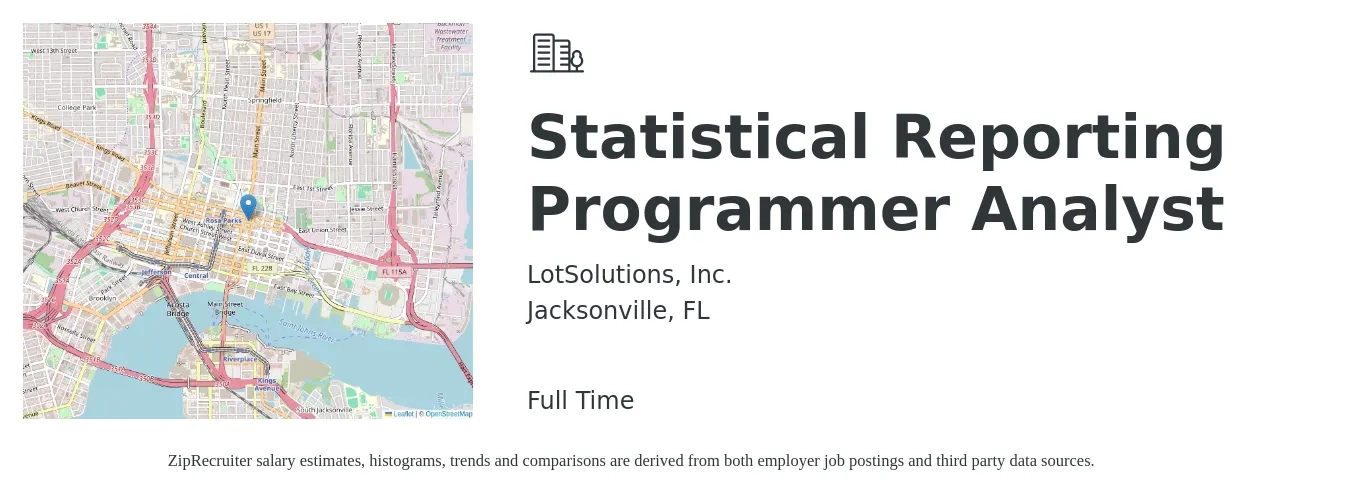 LotSolutions, Inc. job posting for a Statistical Reporting Programmer Analyst in Jacksonville, FL with a map of Jacksonville location.
