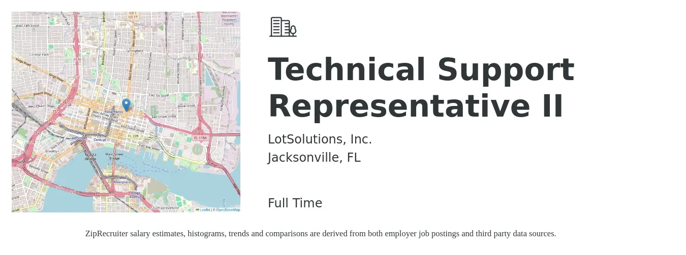 LotSolutions, Inc. job posting for a Technical Support Representative II in Jacksonville, FL with a salary of $16 to $22 Hourly with a map of Jacksonville location.