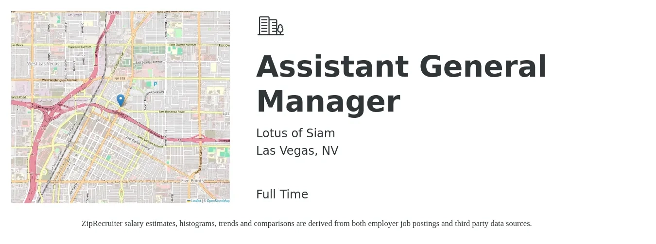 Lotus of Siam job posting for a Assistant General Manager in Las Vegas, NV with a salary of $15 to $23 Hourly with a map of Las Vegas location.