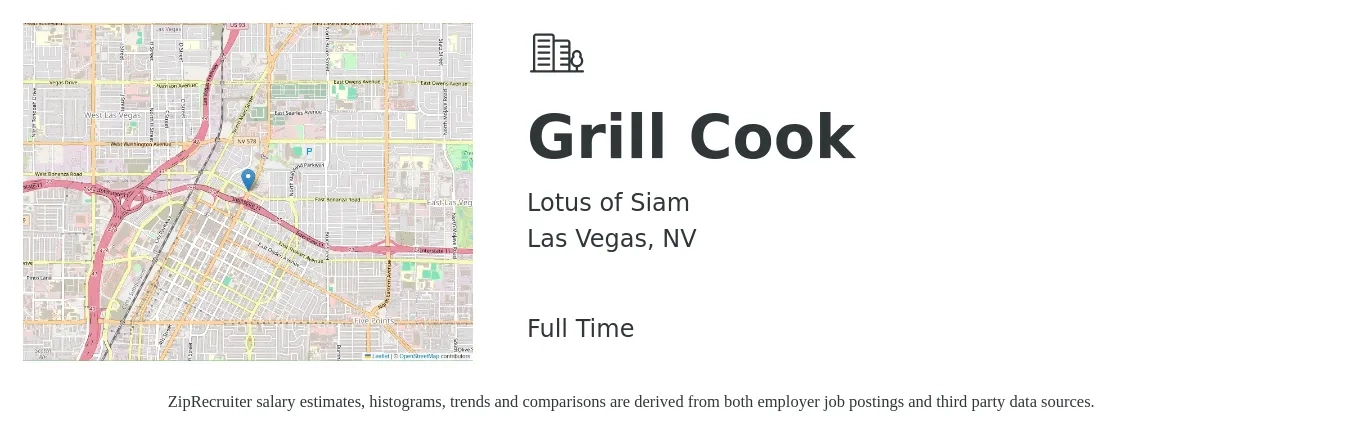 Lotus of Siam job posting for a Grill Cook in Las Vegas, NV with a salary of $18 to $20 Hourly with a map of Las Vegas location.