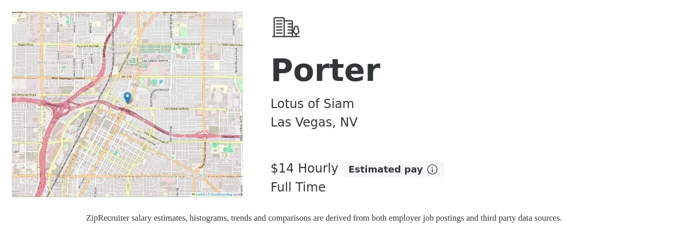 Lotus of Siam job posting for a Porter in Las Vegas, NV with a salary of $15 Hourly with a map of Las Vegas location.